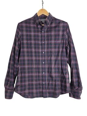 Vince 100%Cotton Burgundy and Black Plaid Button-Down Shirt